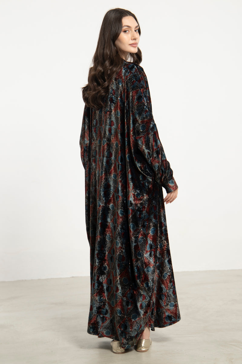 Hellen Silk Velvet Geometric Print Dress