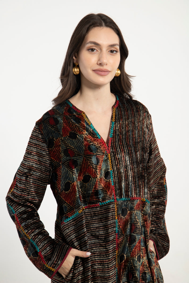 Rama Cotton Velvet Multicolor Dress