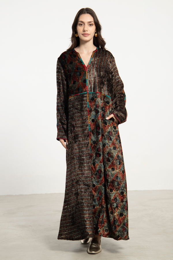 Rama Cotton Velvet Multicolor Dress
