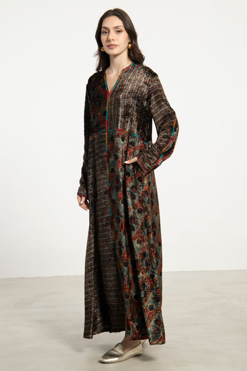 Rama Cotton Velvet Multicolor Dress