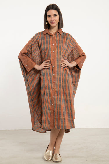 Hiba Cotton Satin Brown Dress