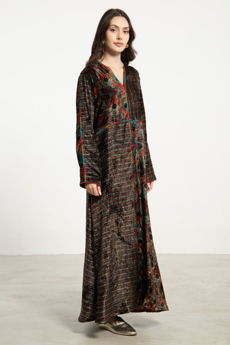 Rama Cotton Velvet Multicolor Dress