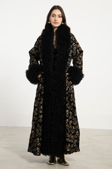 Amar Cotton Velvet Black Embroidered Coat