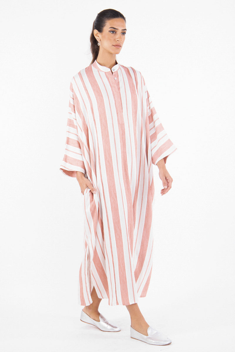 Frankie Cotton Silk Striped Red Jellaba