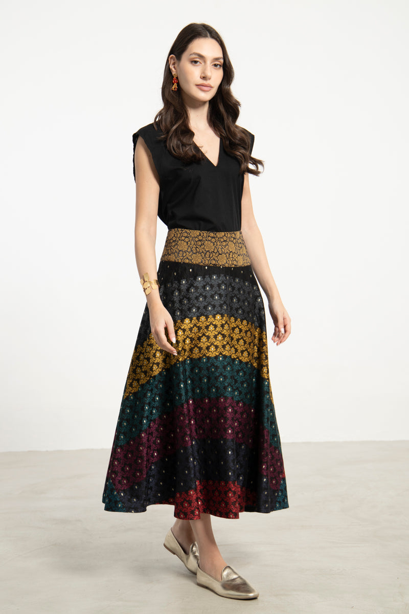 Amina Woven Silk Multicolor Skirt
