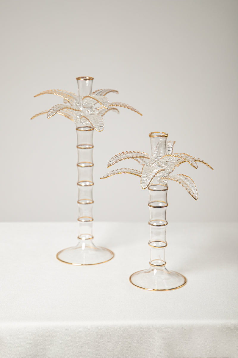 Palm Tree Candleholder Gold Set of 2