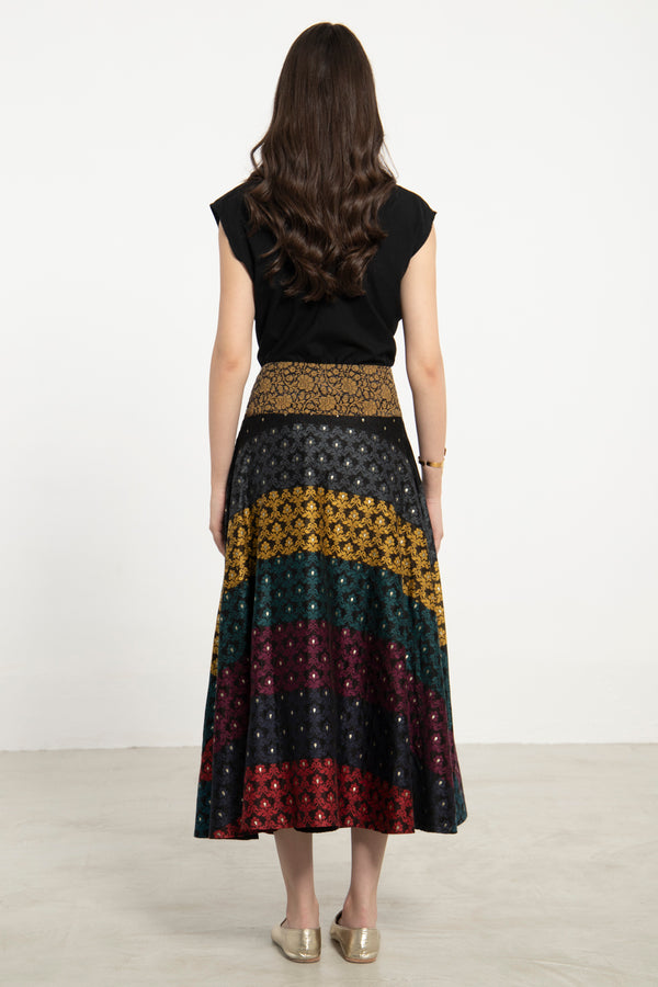 Amina Woven Silk Multicolor Skirt