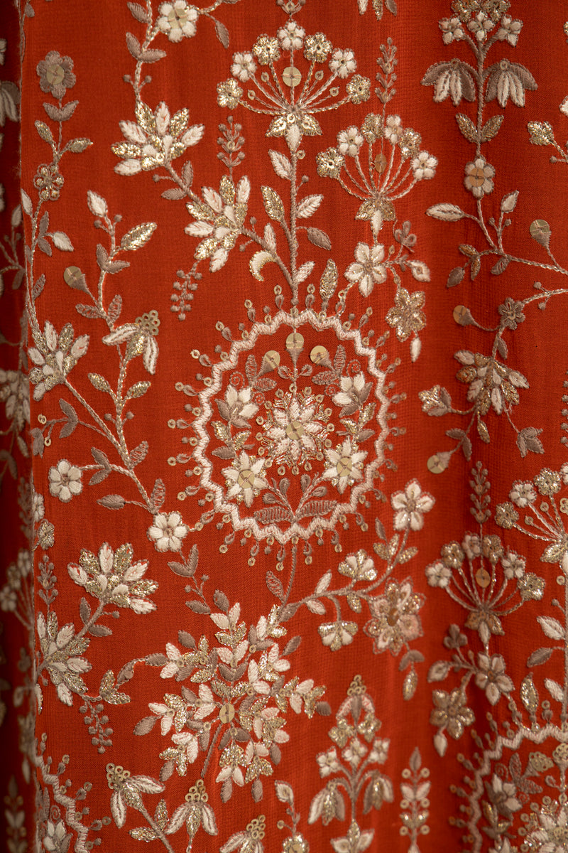 Rawda Georgette Silk Terracotta Embroidered Dress