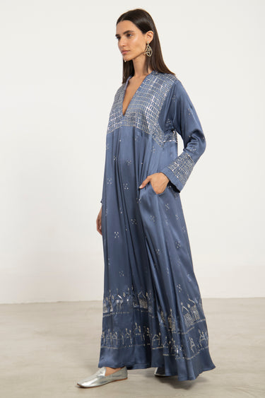 Yasmine Silk Tareq Embroidered Blue Dress