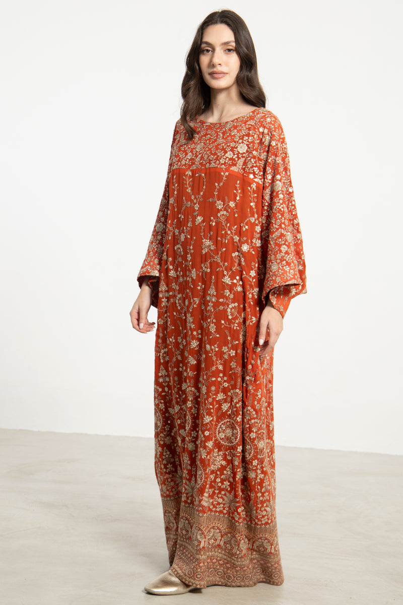 Rawda Georgette Silk Terracotta Embroidered Dress