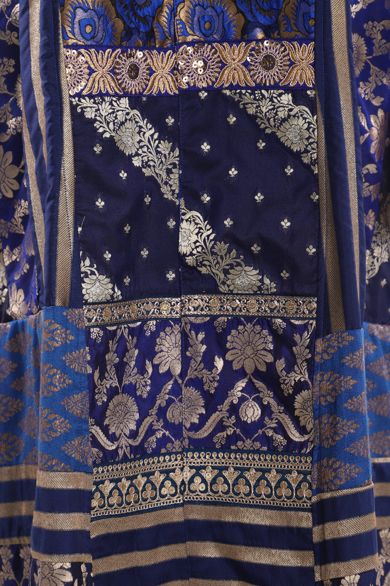 Chouf Silk Brocade Patchwork Blue Dress