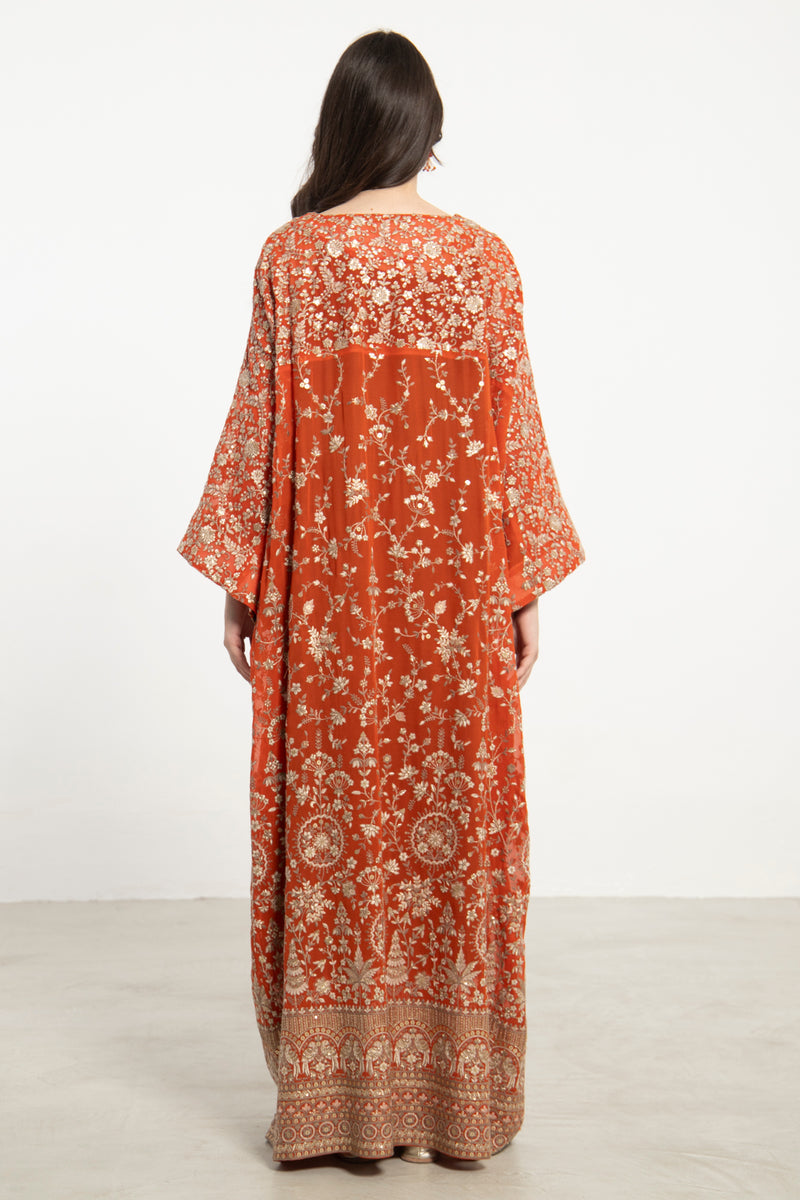 Rawda Georgette Silk Terracotta Embroidered Dress
