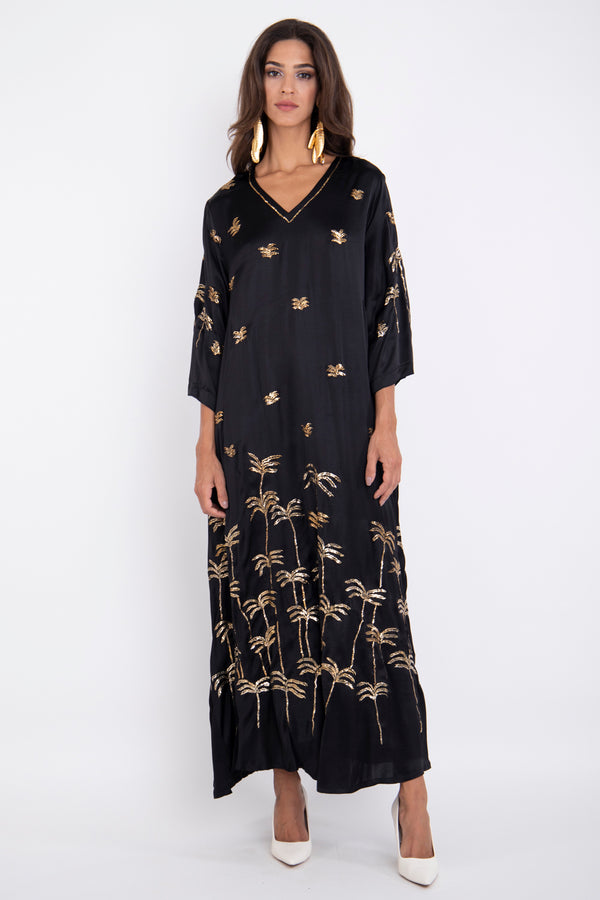 Rima Silk Tareq Embroidered Black Dress
