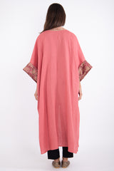 Yasma Linen Brocade Pink Abaya