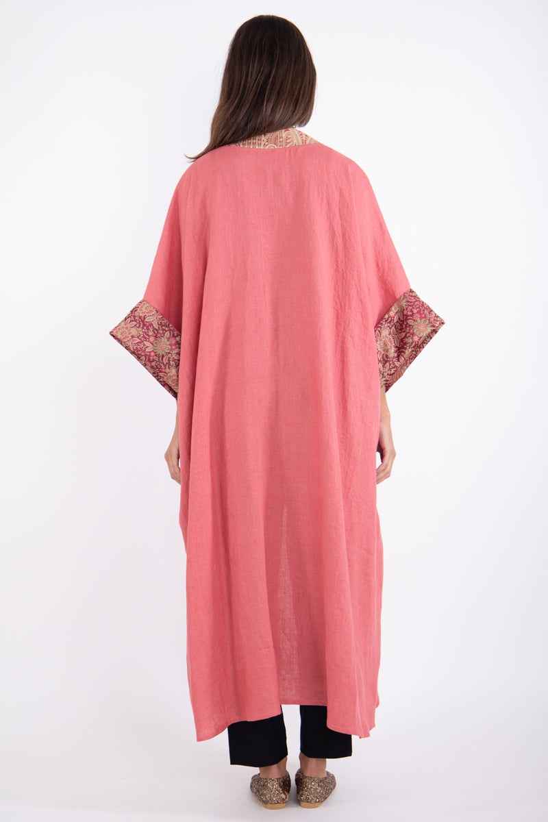 Yasma Linen Brocade Pink Abaya