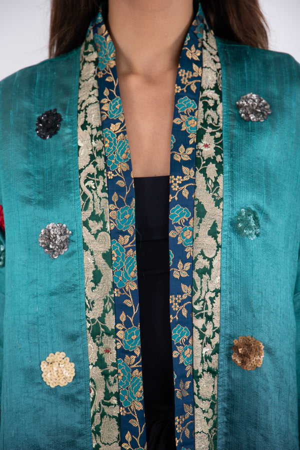 Khalida Silk Green Embroidery Abaya