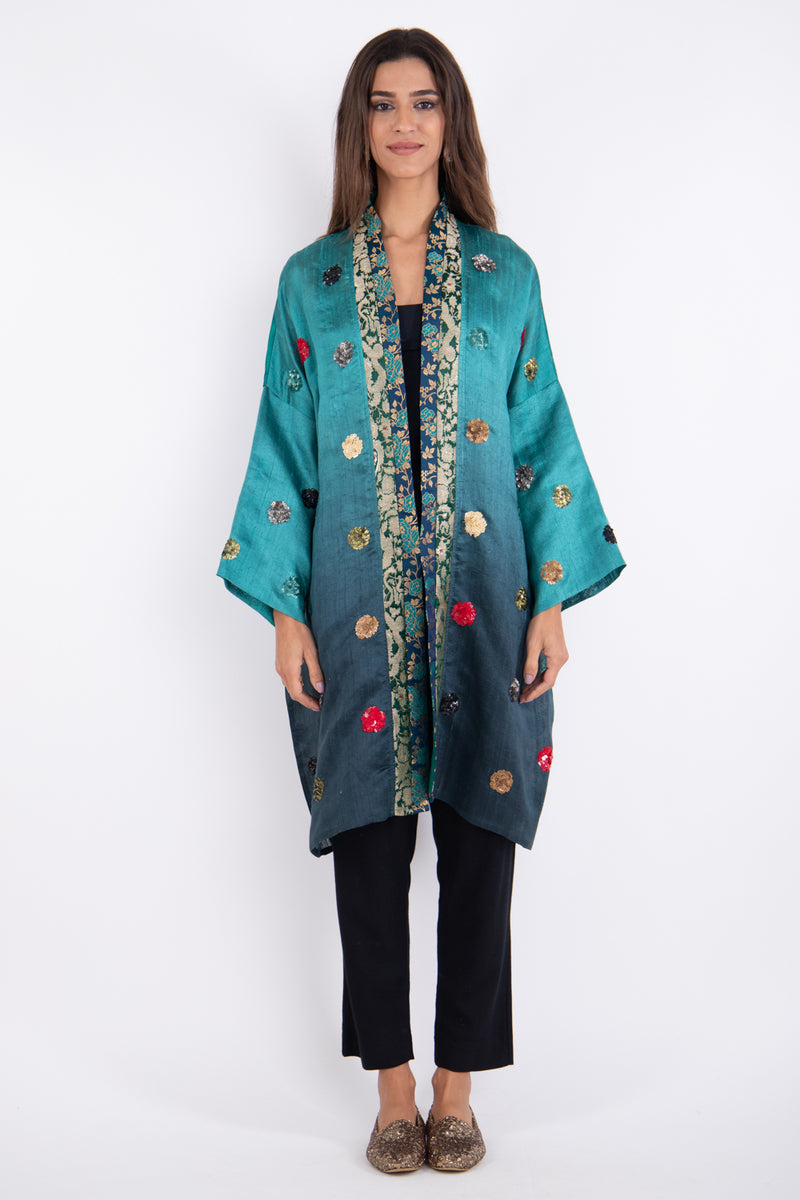 Khalida Silk Green Embroidery Abaya