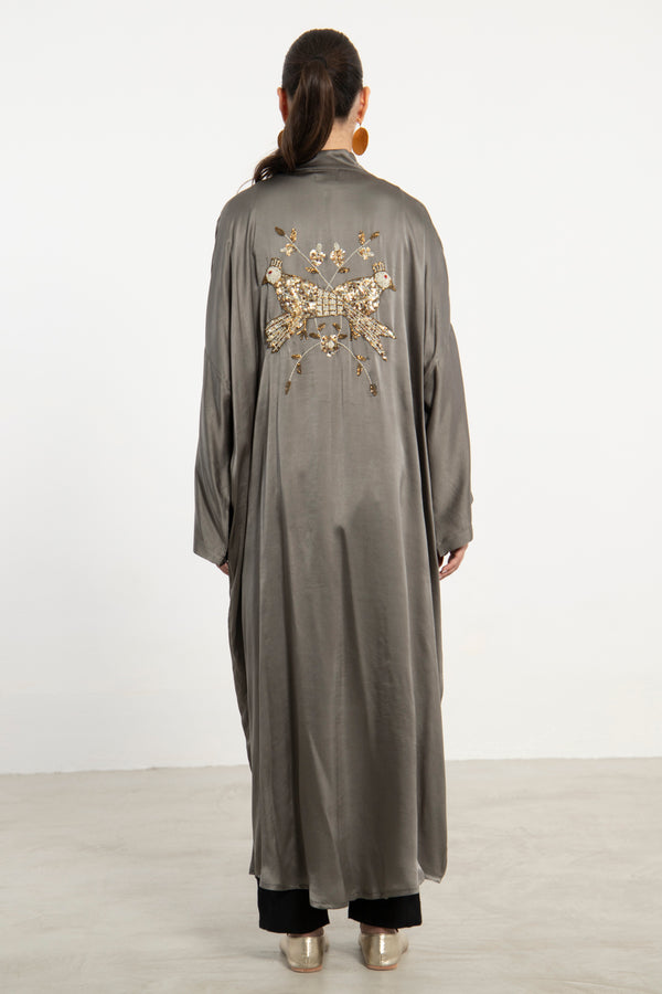 Rajwa Silk Grey Hand Embroidered Abaya
