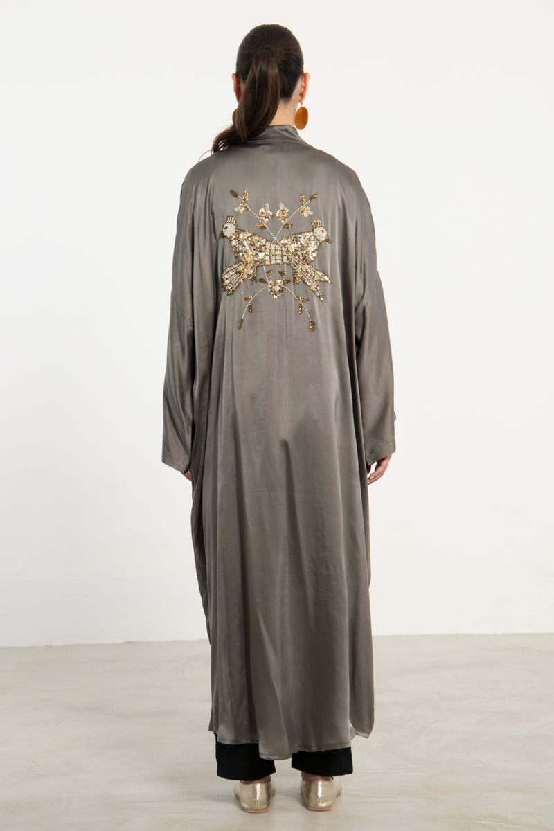 Rajwa Silk Grey Hand Embroidered Abaya
