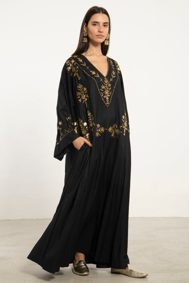 Moulouk Silk Black Tareq Embroidered Kaftan