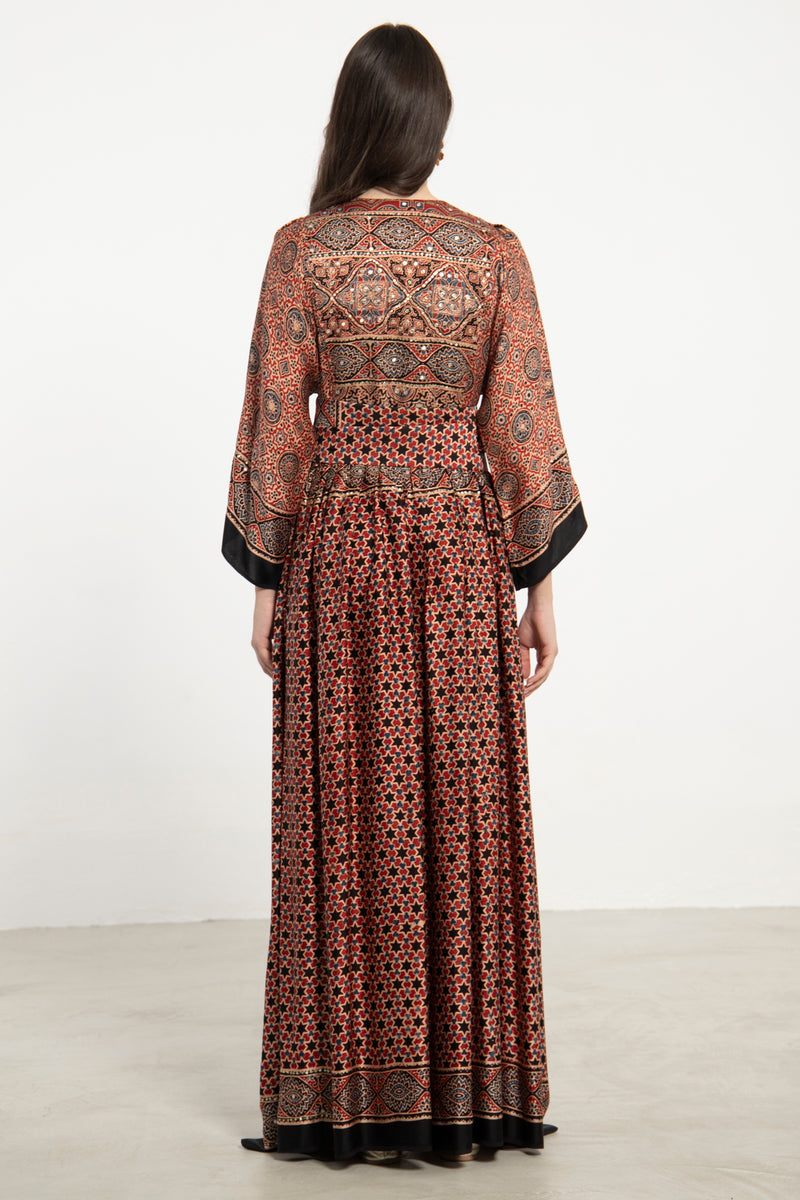 One-Of-a-Kind Sharifa Silk Red & Black Dress