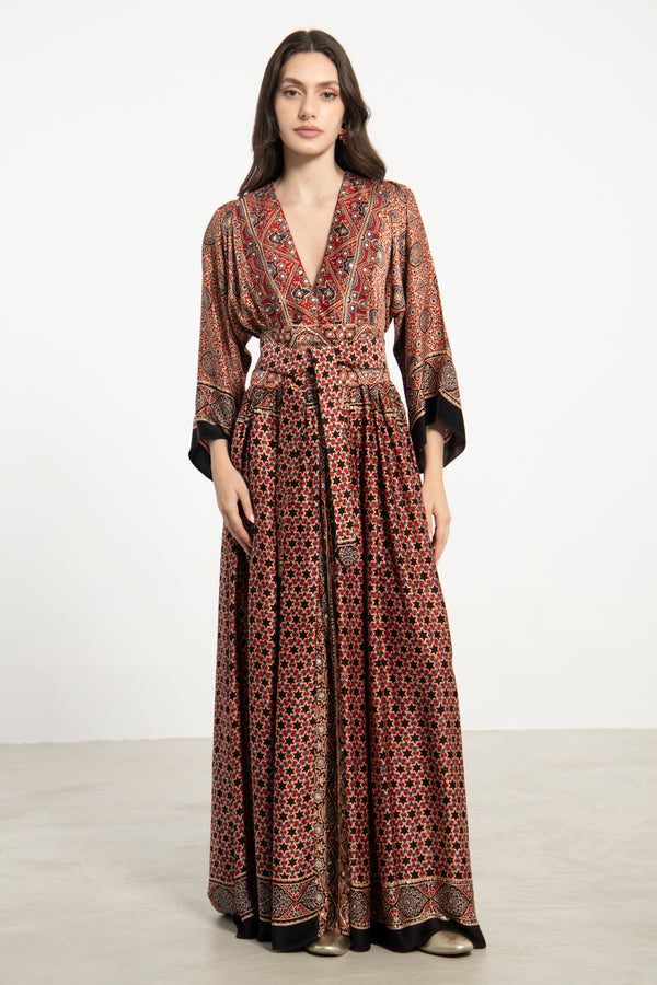 One-Of-a-Kind Sharifa Silk Red & Black Dress