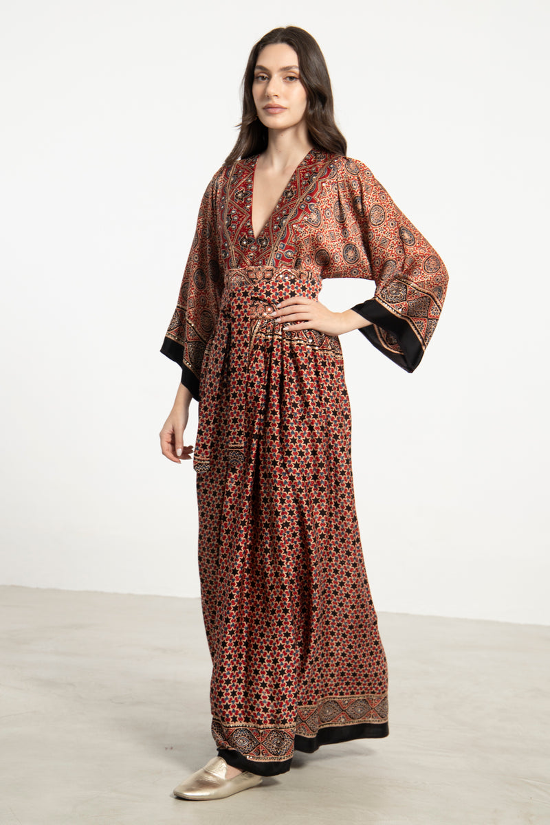 One-Of-a-Kind Sharifa Silk Red & Black Dress