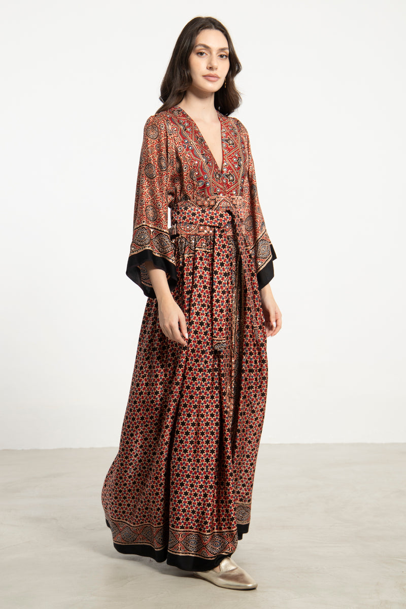 One-Of-a-Kind Sharifa Silk Red & Black Dress