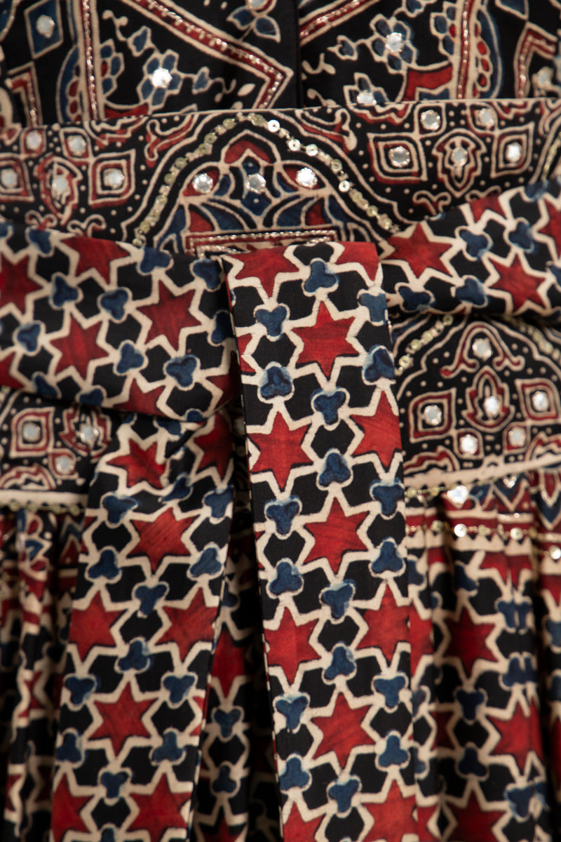 One-Of-a-Kind Sharifa Silk Burgundy & Beige Dress