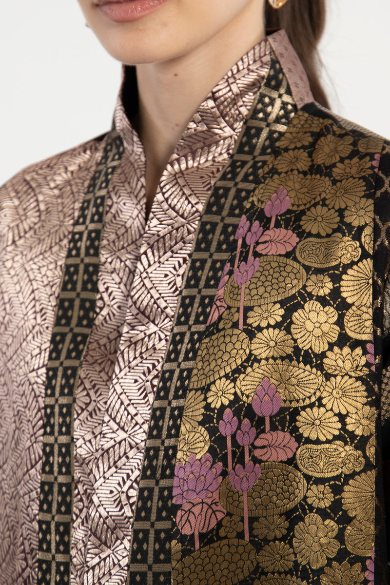 Fayrouz Silk Brocade Patchwork Coat