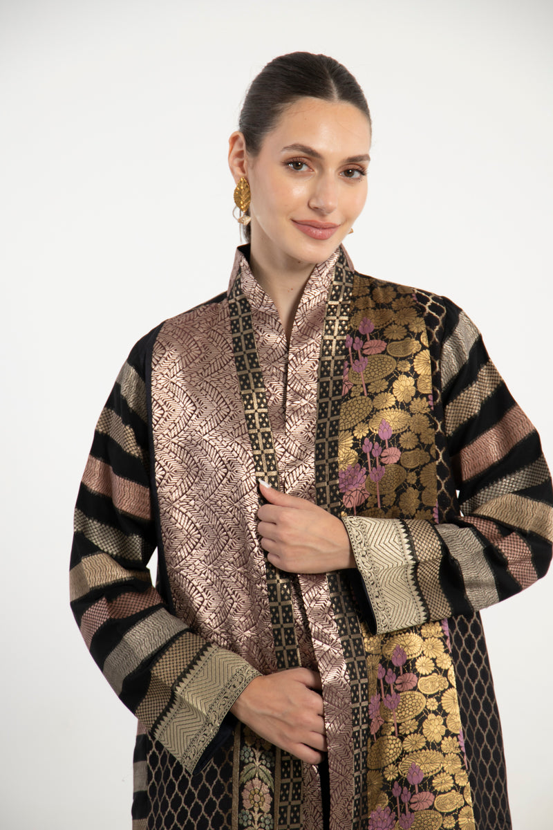 Fayrouz Silk Brocade Patchwork Coat