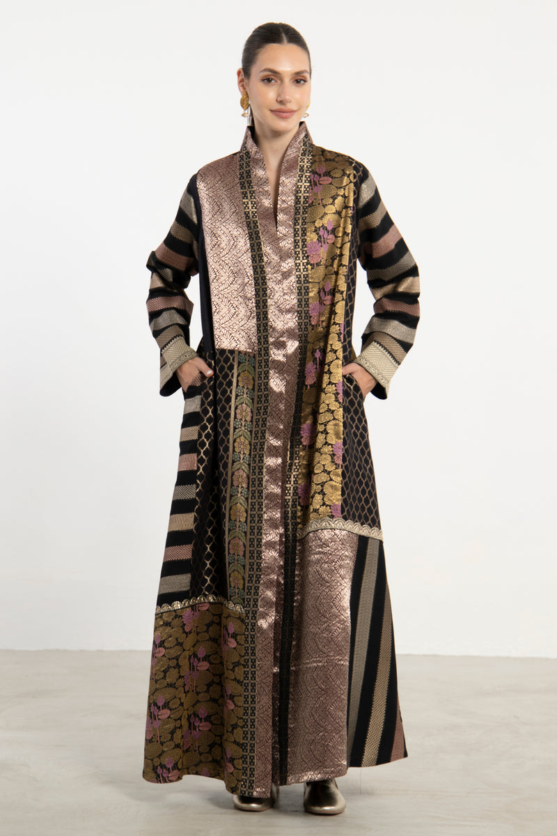 Fayrouz Silk Brocade Patchwork Coat