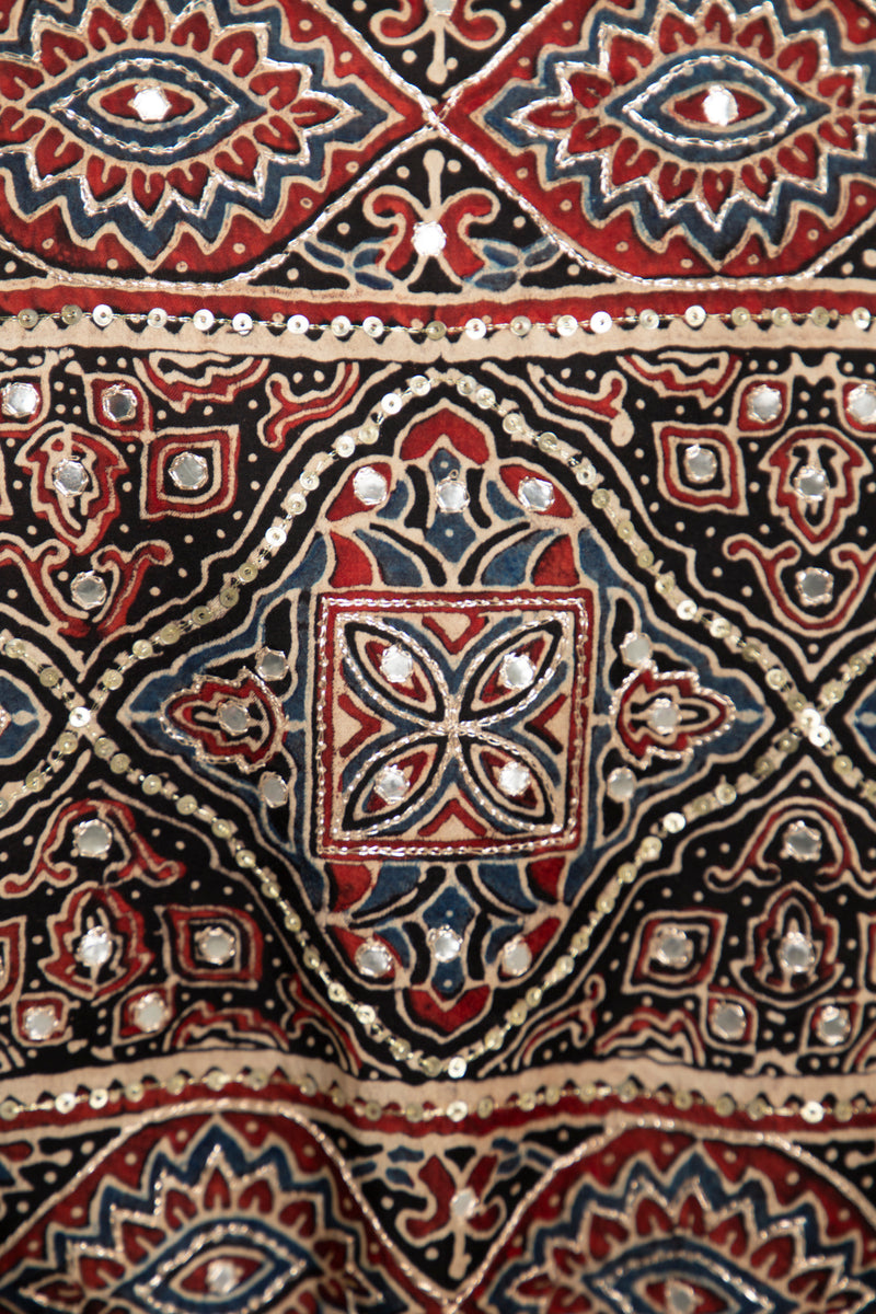 One-Of-a-Kind Sharifa Silk Burgundy & Beige Dress