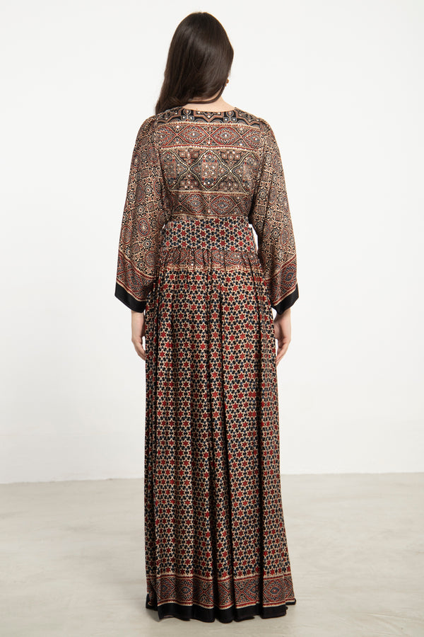 One-Of-a-Kind Sharifa Silk Burgundy & Beige Dress