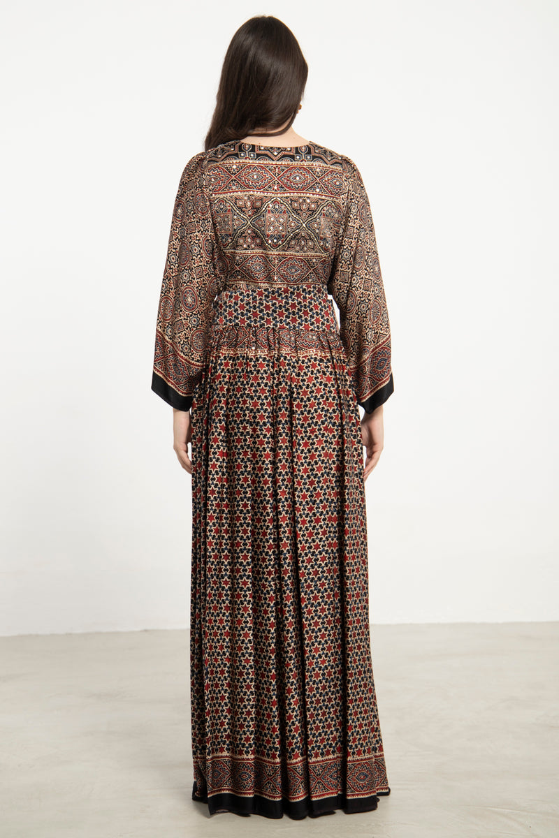 One-Of-a-Kind Sharifa Silk Burgundy & Beige Dress