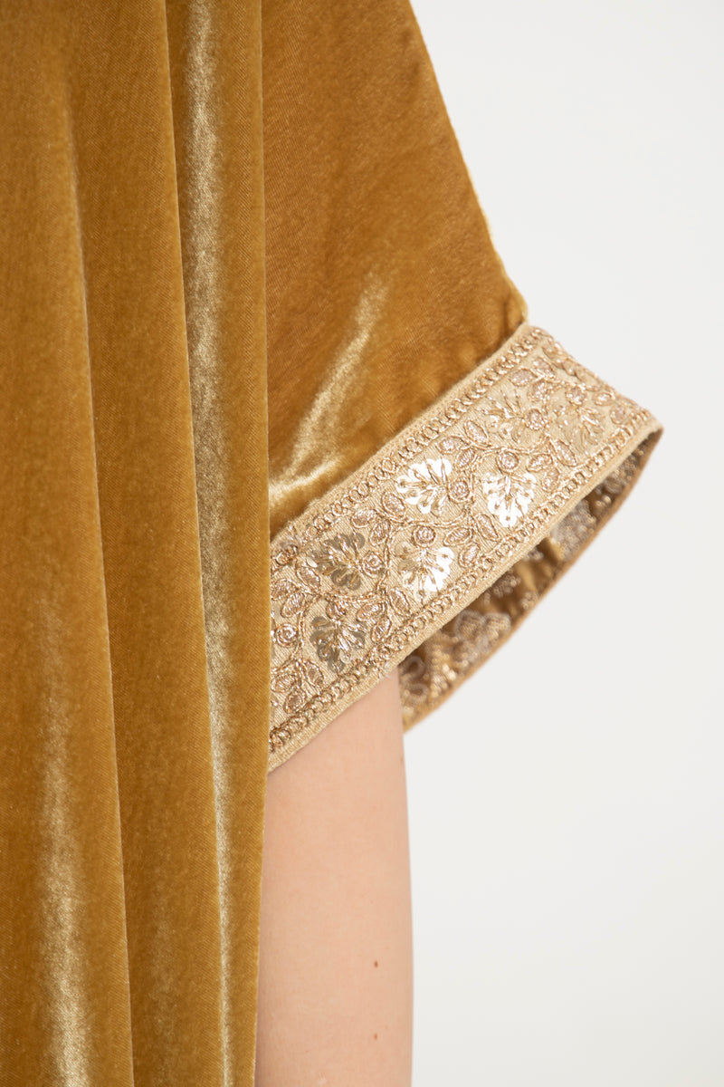 Fadia Silk Velvet Gold Kaftan
