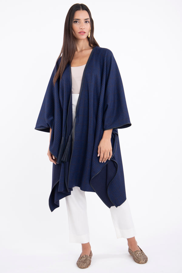 Loro Piana Wool Blue Checks Poncho