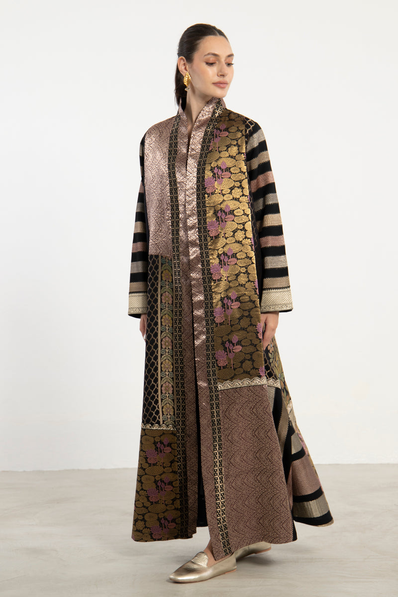 Fayrouz Silk Brocade Patchwork Coat