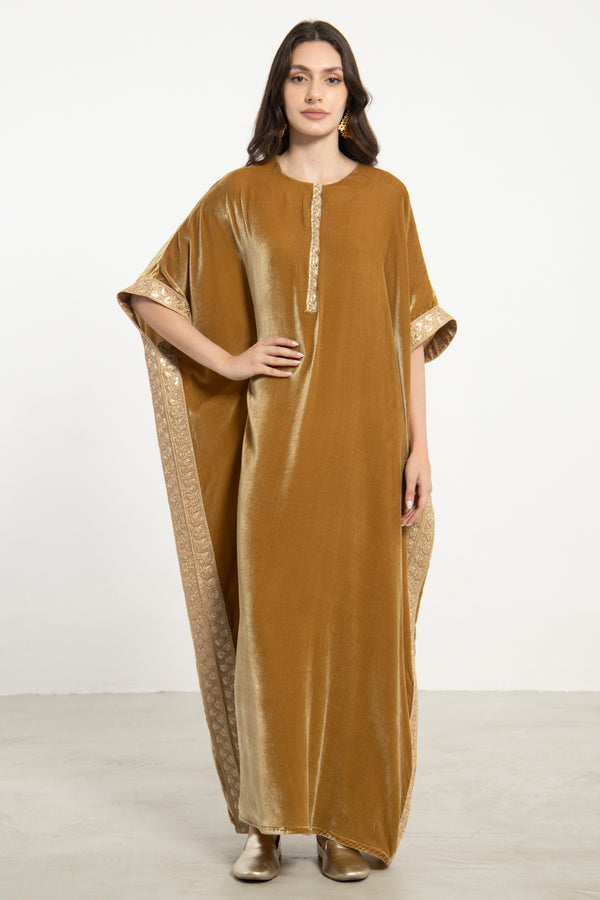 Fadia Silk Velvet Gold Kaftan