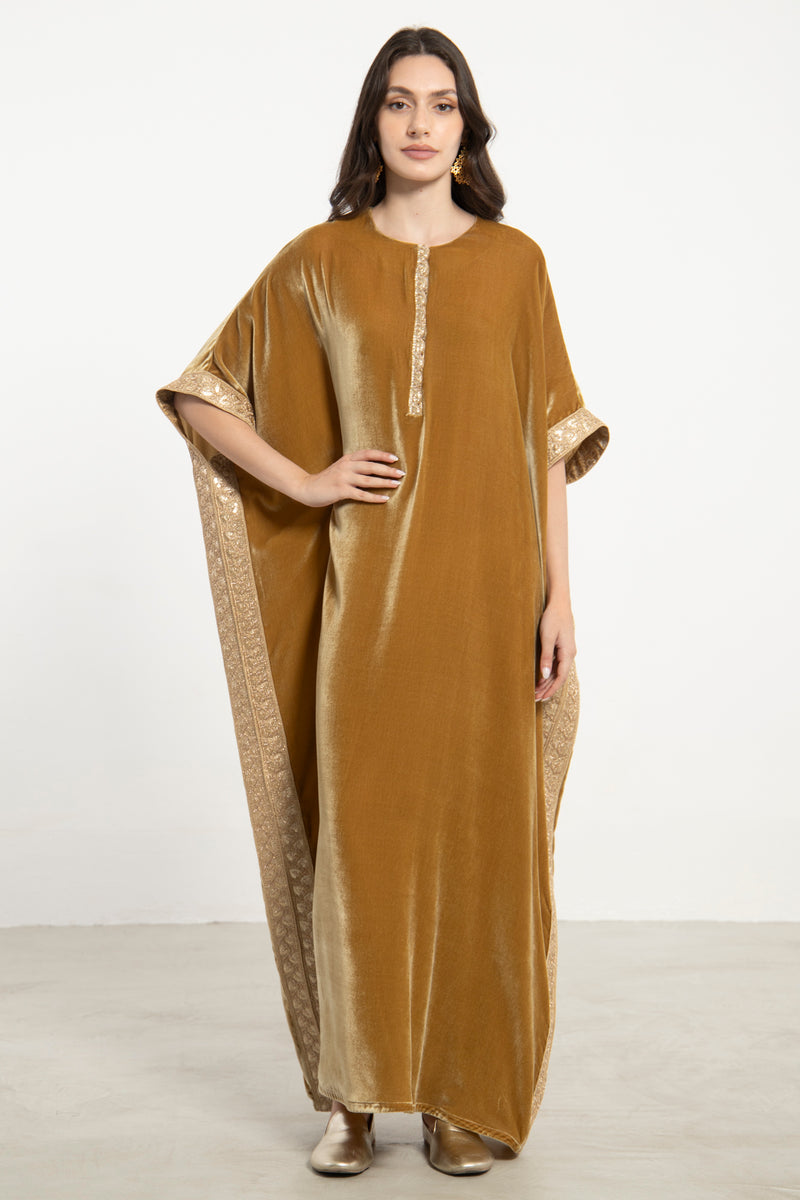Fadia Silk Velvet Gold Kaftan