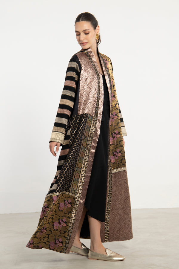 Fayrouz Silk Brocade Patchwork Coat