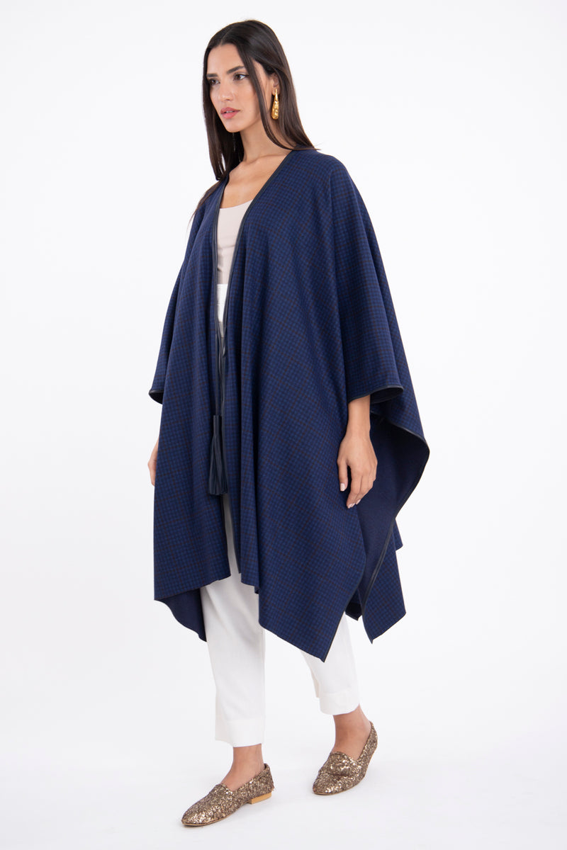 Loro Piana Wool Blue Checks Poncho