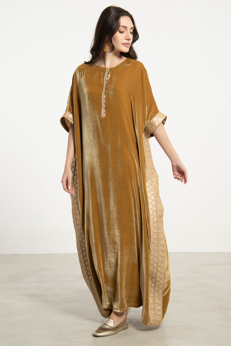 Fadia Silk Velvet Gold Kaftan