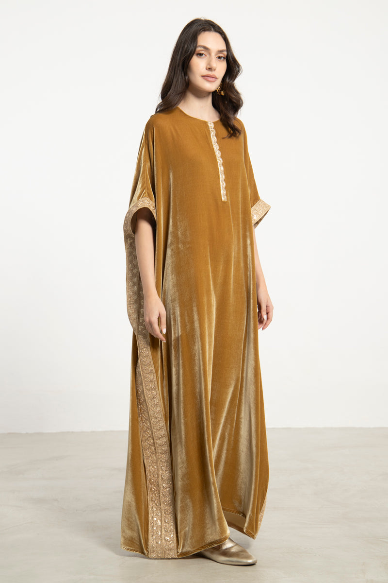 Fadia Silk Velvet Gold Kaftan