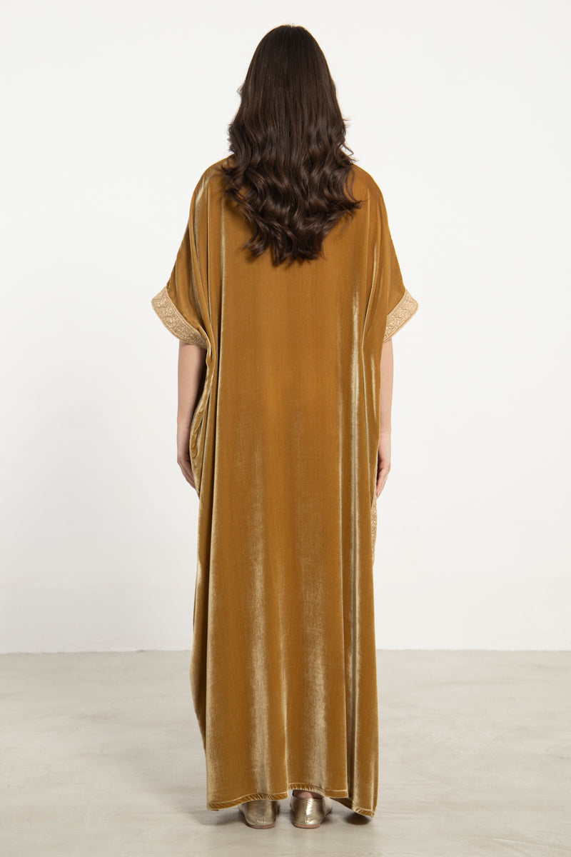 Fadia Silk Velvet Gold Kaftan