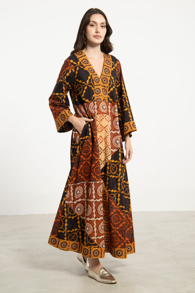 Joumana Cotton Patchwork Multicolor Dress