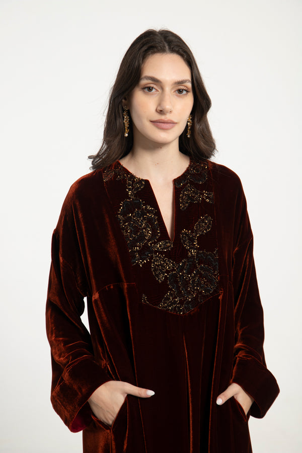 Shirine Silk Velvet Burgundy Dress