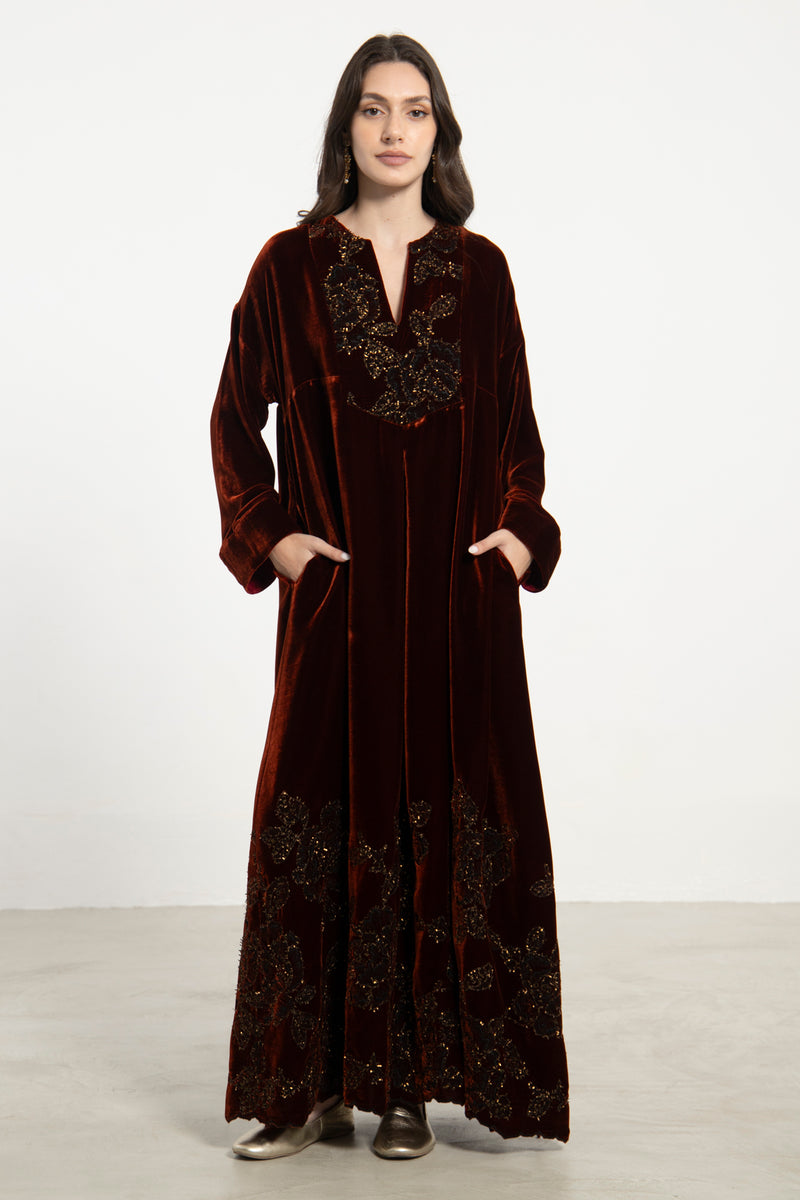 Shirine Silk Velvet Burgundy Dress