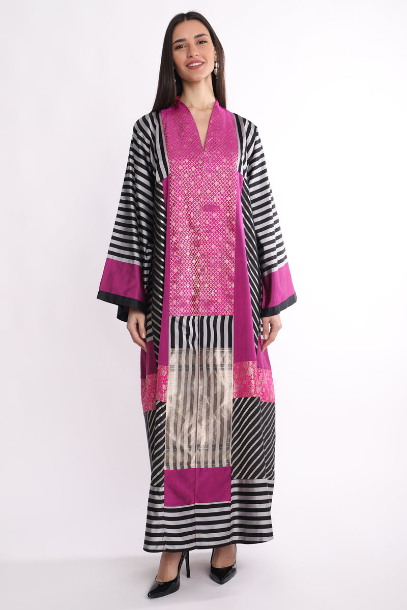 Chouf Silk Brocade Fuschia Patchwork Dress