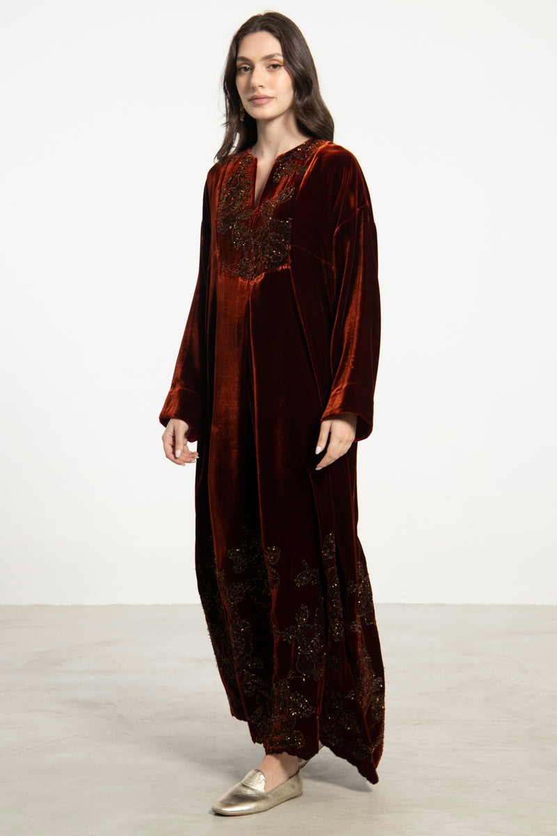 Shirine Silk Velvet Burgundy Dress